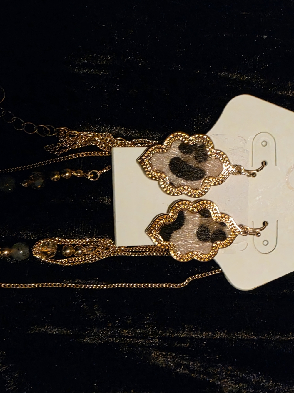 Gold-Tone Leopard Print Drop Earrings And Necklace Set- Women Jewelry